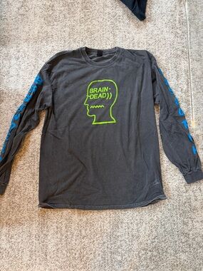 Brain Dead Men's Black Long-Sleeve Graphic Tee - Neon Green Logo